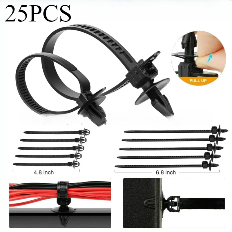 

25pcs Automotive nylon cable clamps, automotive hose clamps, zipper belts, nylon cable locking flanges