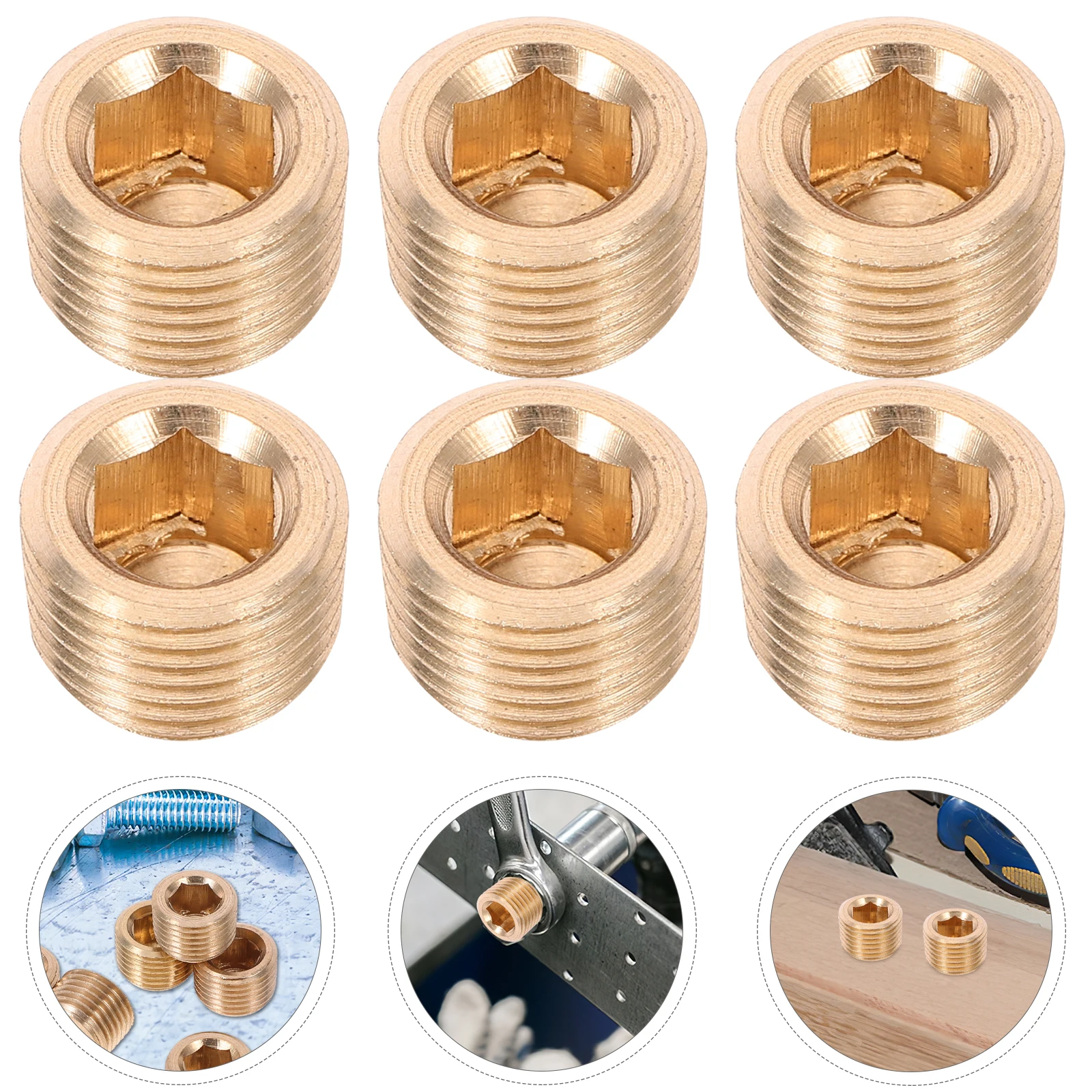 

6pcs Brass Plug Fittings Npt Male Internal Thread Socket Water Hose Plug Connector For Pneumatic Pipeline