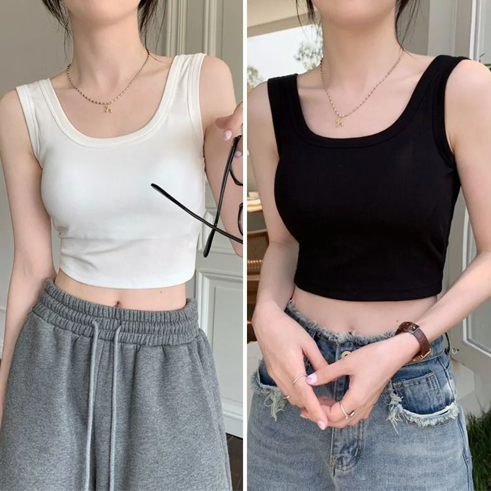 Women Crop Top Size S/L Undershirt Tank Tops Trendy Sleeveless Slim-fitting Camisoles Vest High Elastic Pure Color Tank Top