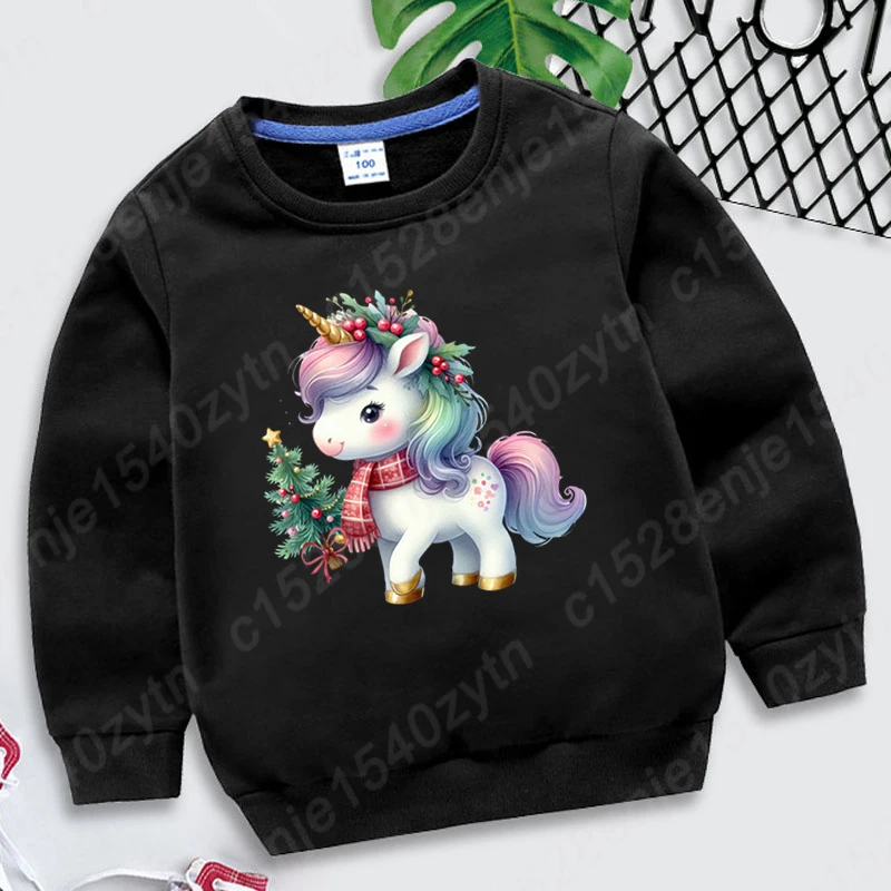 Lindo unicornio de Navidad sudadera sin capucha moda niños Casual de manga larga pulóver suelto invierno otoño jerseys niños Tops