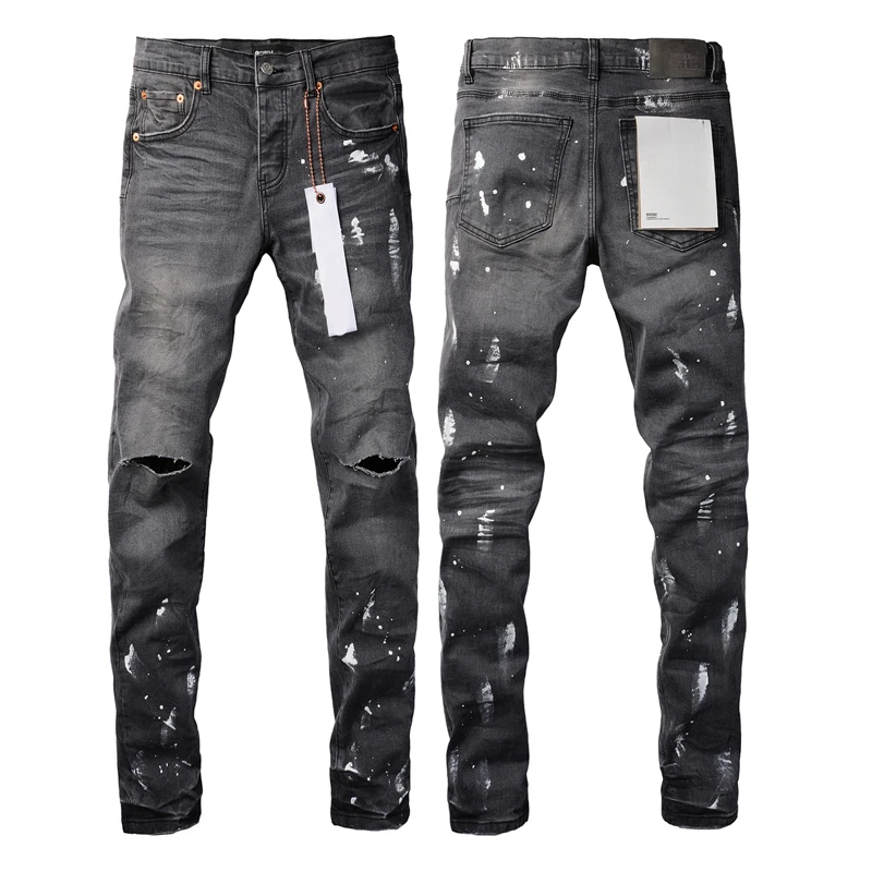 

Splash Ink Print Cowboys Purple Everyday Street Casual Pants Men Women High Quality Vintage Ripped Hole Stretch Jeans