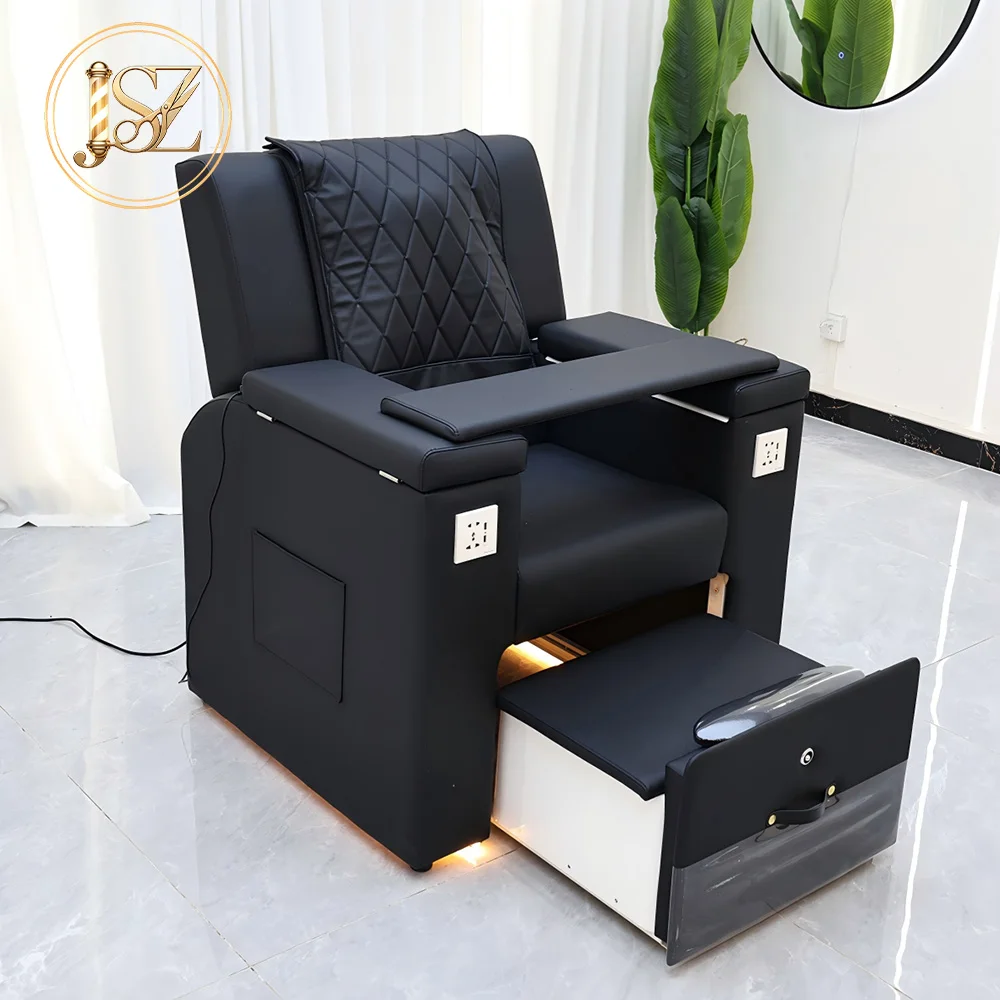 Fauteuil inclinable ergonomique en cuir noir pour pédicure et salon de beauté