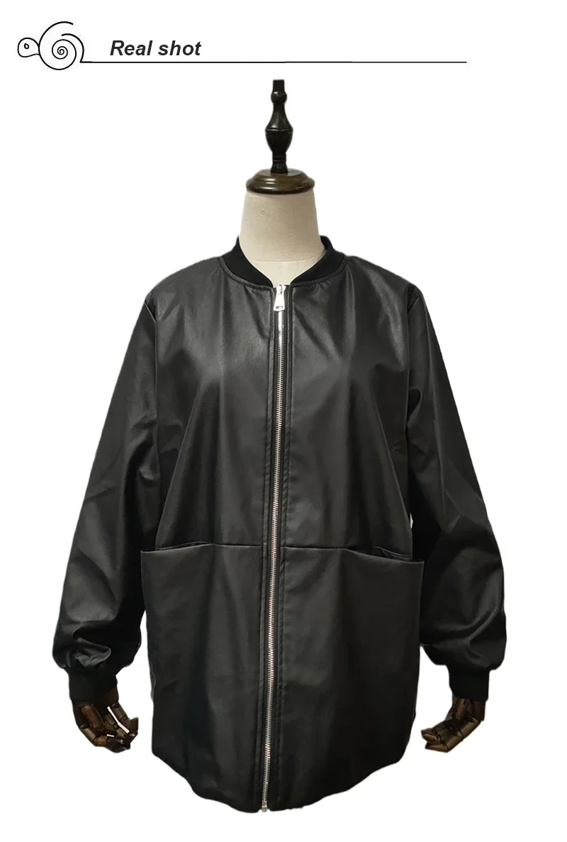 Frauen PU Leder Jacke Frühling Herbst Große Größe 6XL Faux Leder Mäntel Grundlegende Weibliche Mid-länge Leder Mantel Jacken