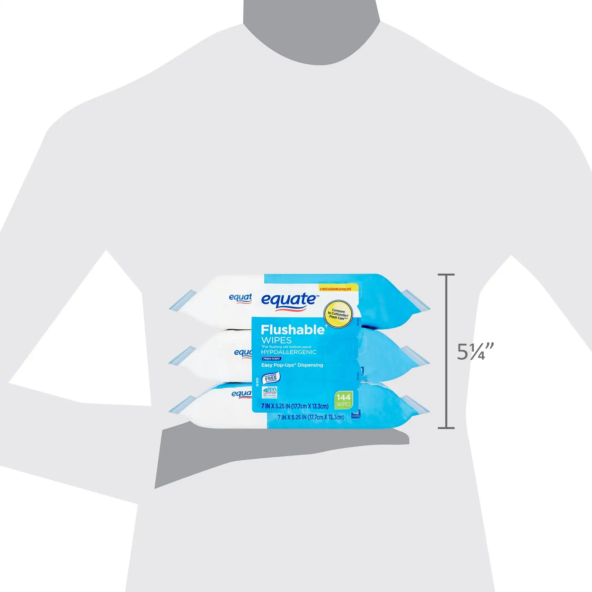 Toalhetes Flushable Perfume Fresco, 144 Toalhetes Totais, 3 Pacotes de 48
