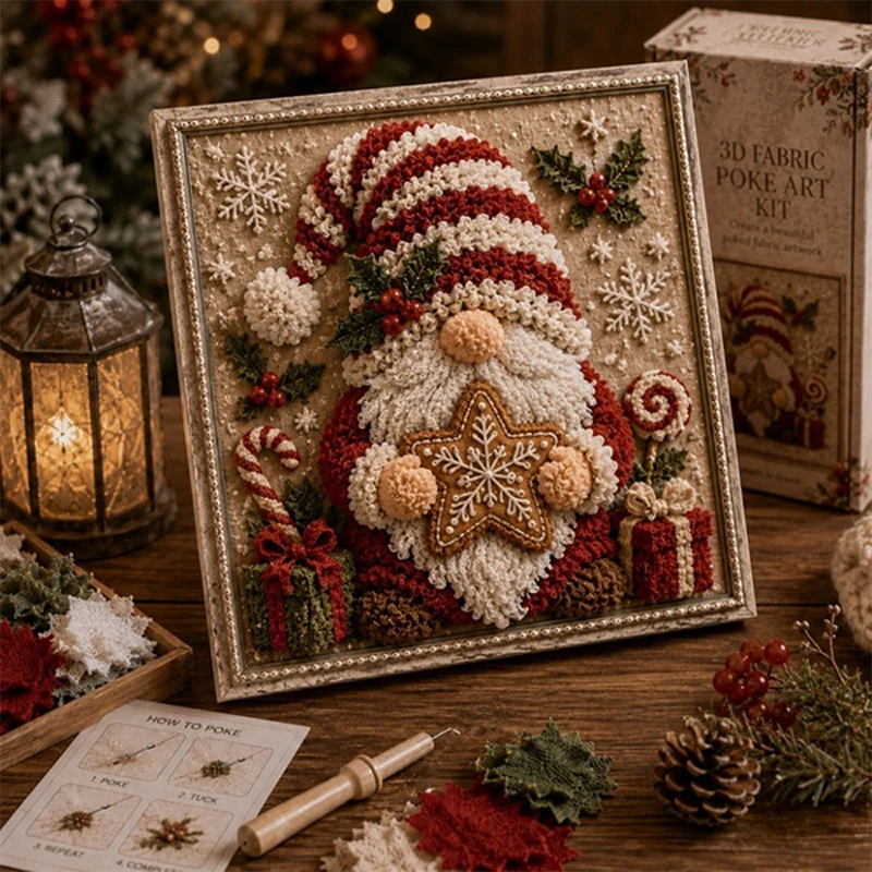 3D Weihnachts-Stoff-Poke-Art-Set, handgemachtes DIY-Stoff-Poke-Art-Set mit vorgeschnittenen Quadraten, Vintage-Handarbeit-Dekoration für Anfänger – Detail 7