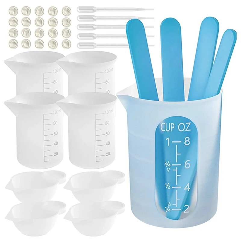 Resin Measuring Cups Tool Kit Non-Stick Silicone Bowls For Epoxy Resin Reusable Silicone Mixing Cup With Stir Sticks