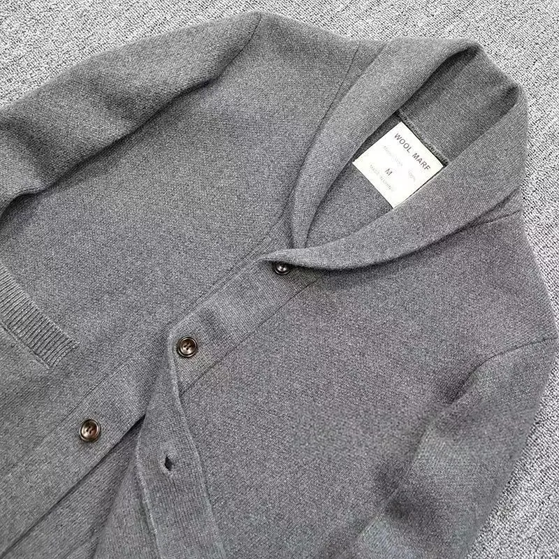 100% merino wool sweater heavy padded shawl collar pure wool cardigan men's casual wool knitwear sweater jacket