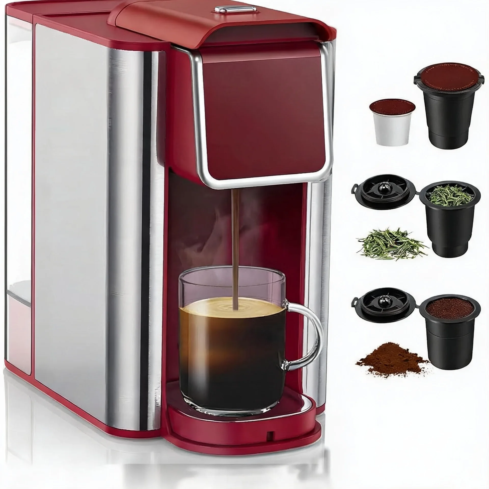 3-in-1 Single Serve Coffee Maker, Quick Brew for Coffee Pods, Ground Coffee, & Loose Tea, 6-12oz Cup Sizes, 50oz Removable W