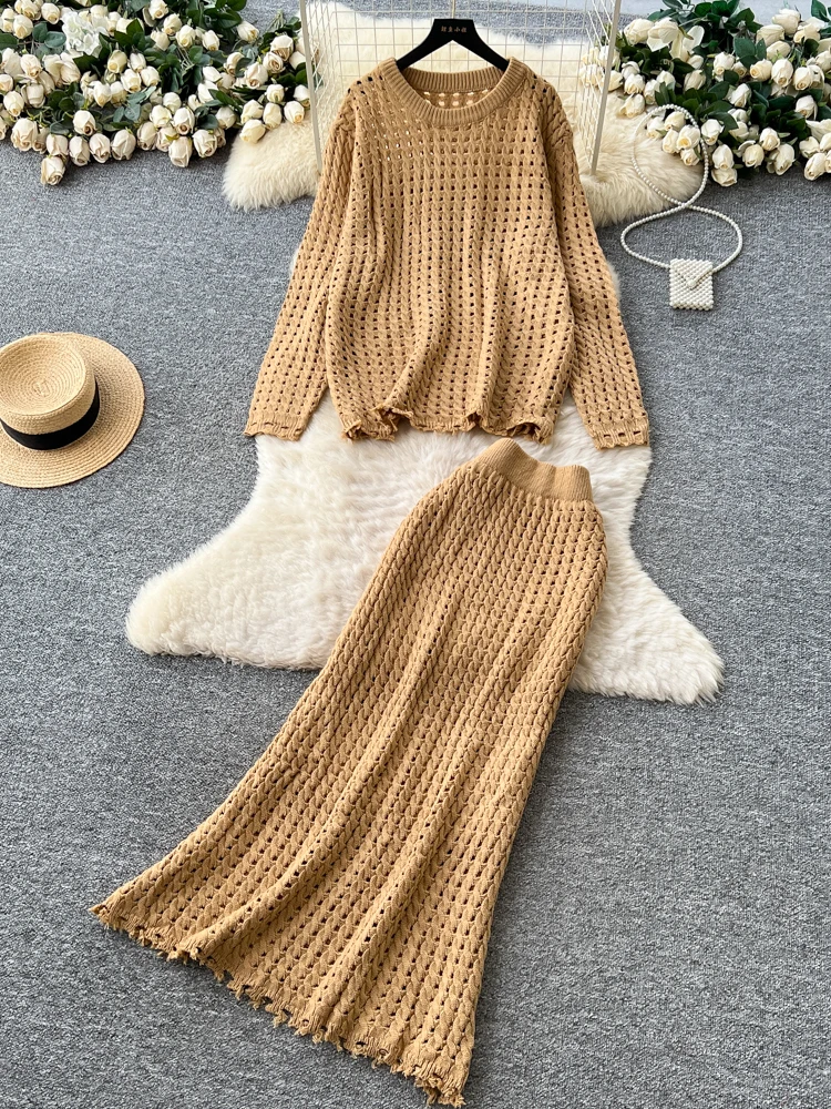 

Женский свободный длинный светящийся комплект с круглым вырезом Ne, осенне-зимняя юбка с высокой талией, удобная повседневная одежда Faion