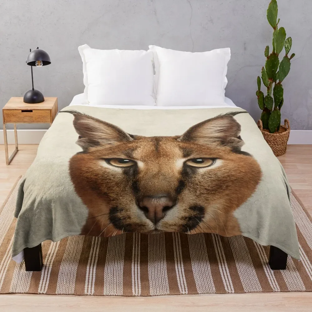 Caracal Cat Art, Savanna Animal Portrait Throw Blanket Luxury Designer Travel Polar Blankets