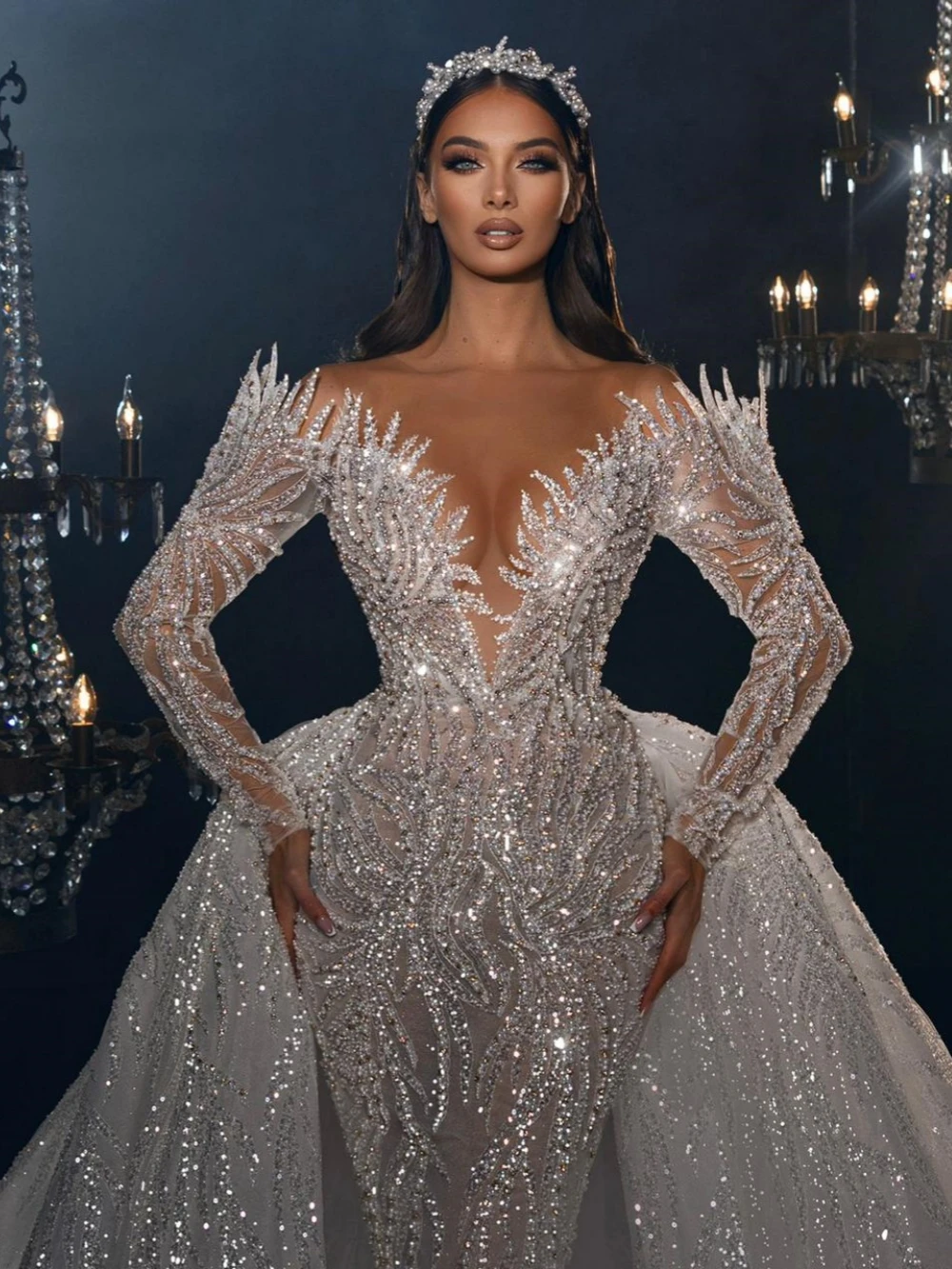 Graceful Off The Shoulder Bridal Dress Sparkly Sequins Beads Wedding Gown 2024 Luxury Bride Robe Customized Vestido De Novia