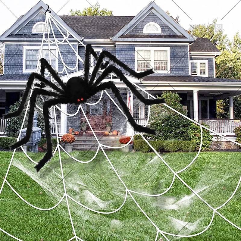 

Super Big Plush Spiders, Halloween Party Decorations Including Spider Web, Spider Cotton and Small Spiders, 1Set, 1.5m, 2m