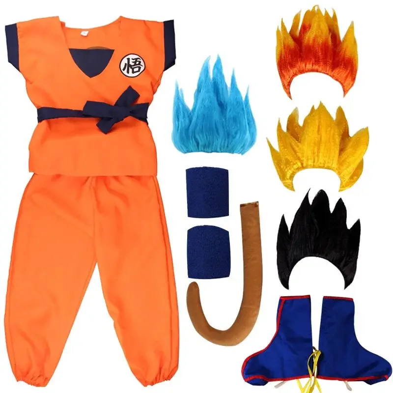 Halloween Costume Kids Boys Son Goku Cosplay  Wig Shoes Set Children Clothing Performance Props Party Dress Up Birthday Gift