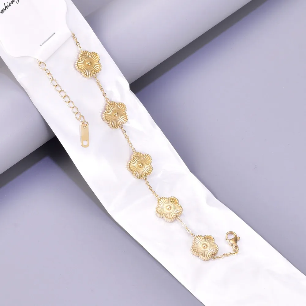 

316L Stainless Steel Five Leaf Flower Bracelets For Women Trendy Gold Color Metal Bracelets Party Birthday Daily Cute Romantic