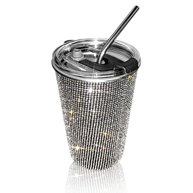 550ml New Car Interior  Drink Coffee Bottle Bling Stainless Steel Water Bottle with Straw Convenience Drinking Container Cups