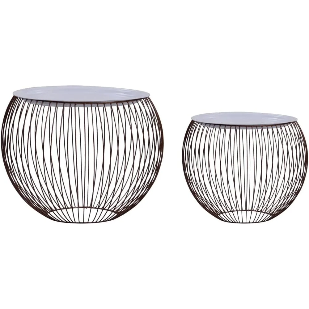 

2-PieceScandinavianStyle Coffee Table Set - Modern White MDF Gold Metal FrameVersatile as Couch/Side TablesDecororStorageBaskets