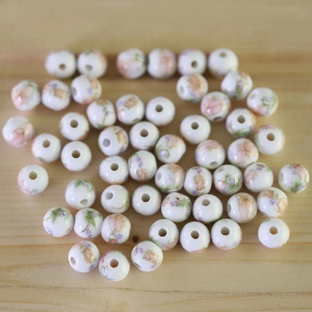 30pcs/set Creative DIY Ceramic Beads Round Flowers Printed Chinese Style Beads Ancient Style Loose Form Jewelry Making Crafts