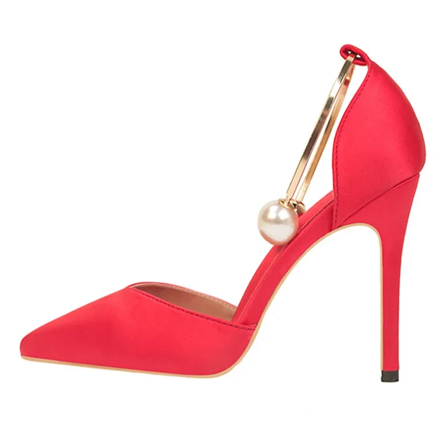Shoes for Women High Heel Pumps 2025New Elegant Women Shoes Pearl Metal Buckle High Heels Fashion Soft Silk Pointed Party Sandal