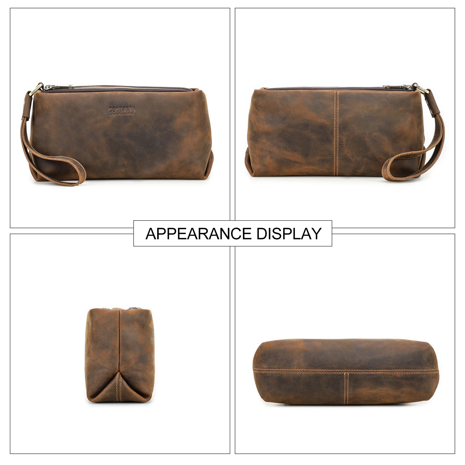 CONTACT'S Full Grain Leather Men's Wristlet Clutch Bag Double Zip Travel Organizer Large Capacity Handmade Man Bag view 6