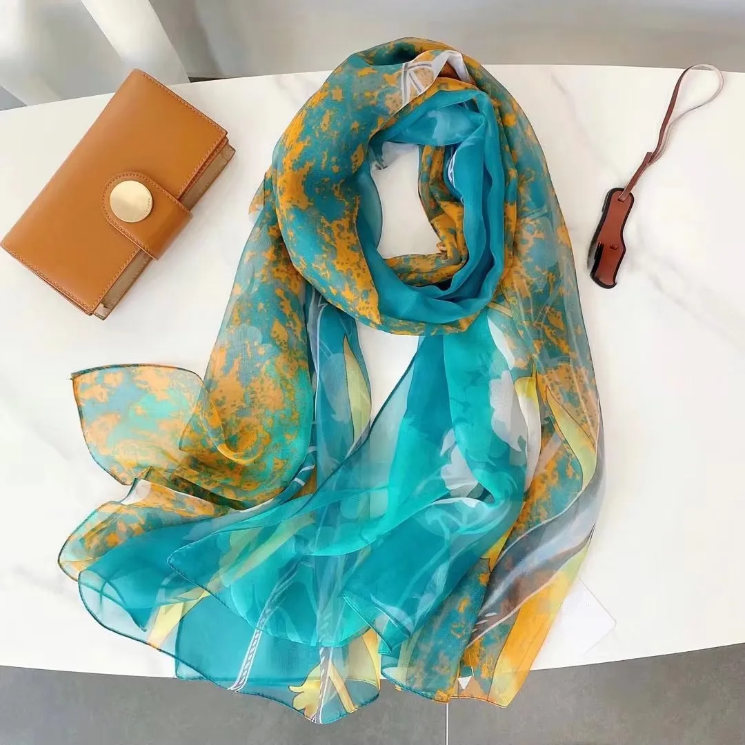 Print Silk Scarf Hijab Women Spring Deisgn Soft Beach Stoles Elegant Head Scarves Echarpe Shawl Satin Large Wrap Echarpe Bandana