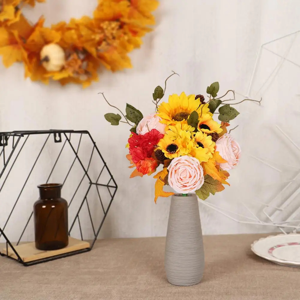 

Fake Flower Bouquet Harvest Festival Sunflower Bouquet Realistic Fall Artificial Flowers for Halloween Thanksgiving Indoor