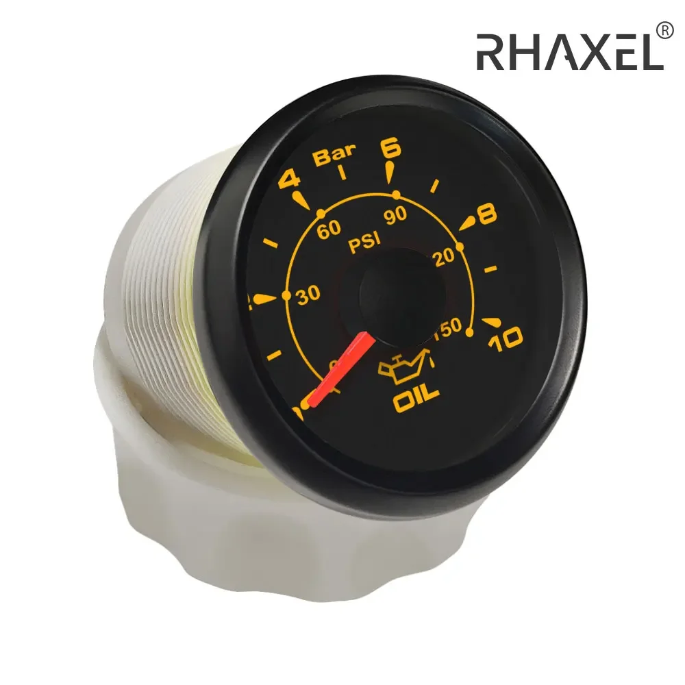 RHAXEL Oil Pressure Gauge Meter 52mm 0-5bar 0-75Psi 0-10bar 0-150Psi for Car Truck Boat Yacht with 8 Colors Backlights 9-32V