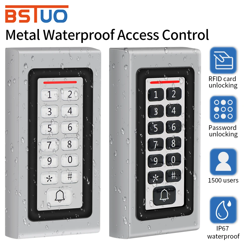 Backlight LED Metal Keypad Wiegand RFID Card Reader 125khz Proximity Card Standalone Access Control System 1500 Users Door Lock