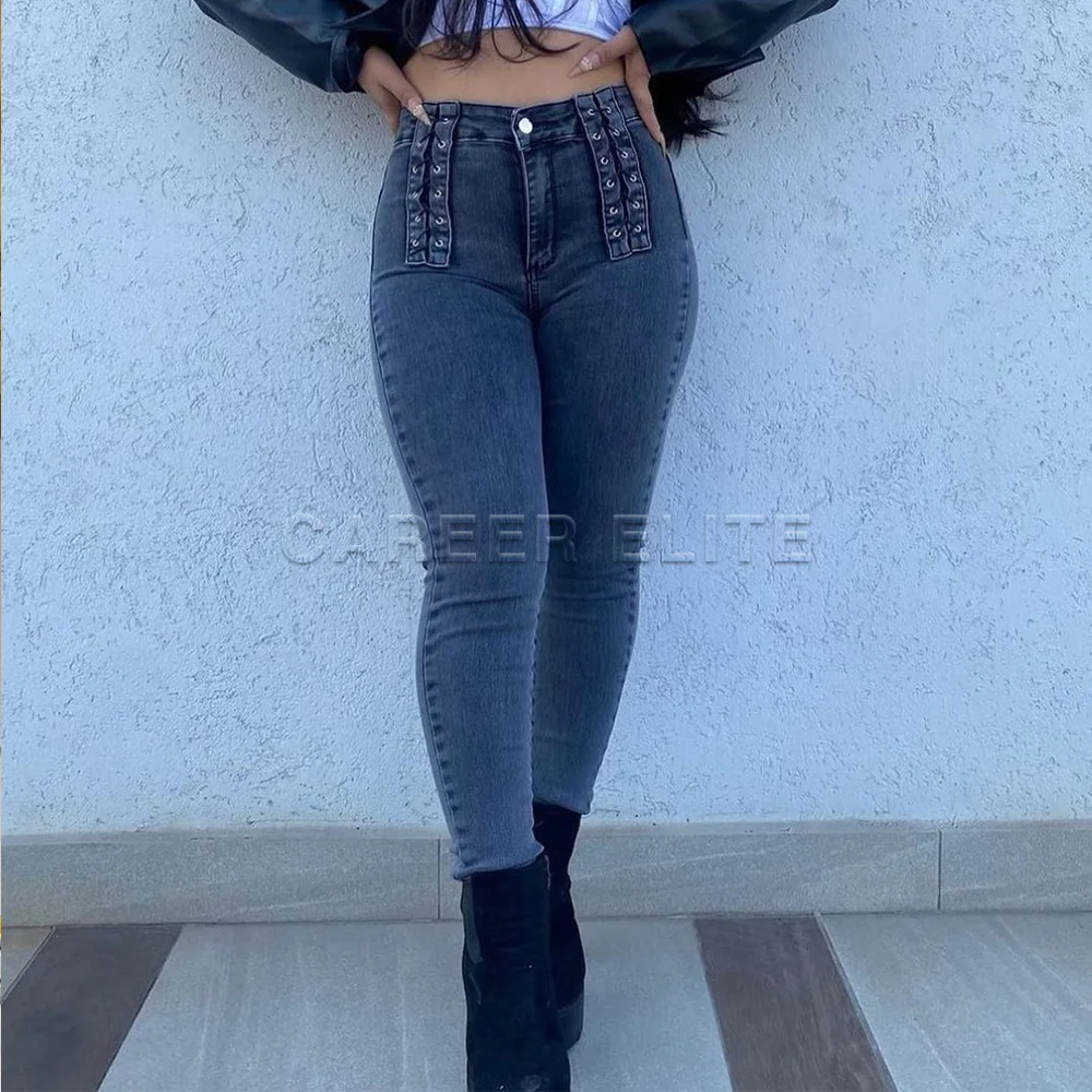Women\'s High Waist Skinny Vintage Jeans Lady Autumn Winter Streetwear Slim Fit Full Length Pencil Pants Fashion Casual Trousers