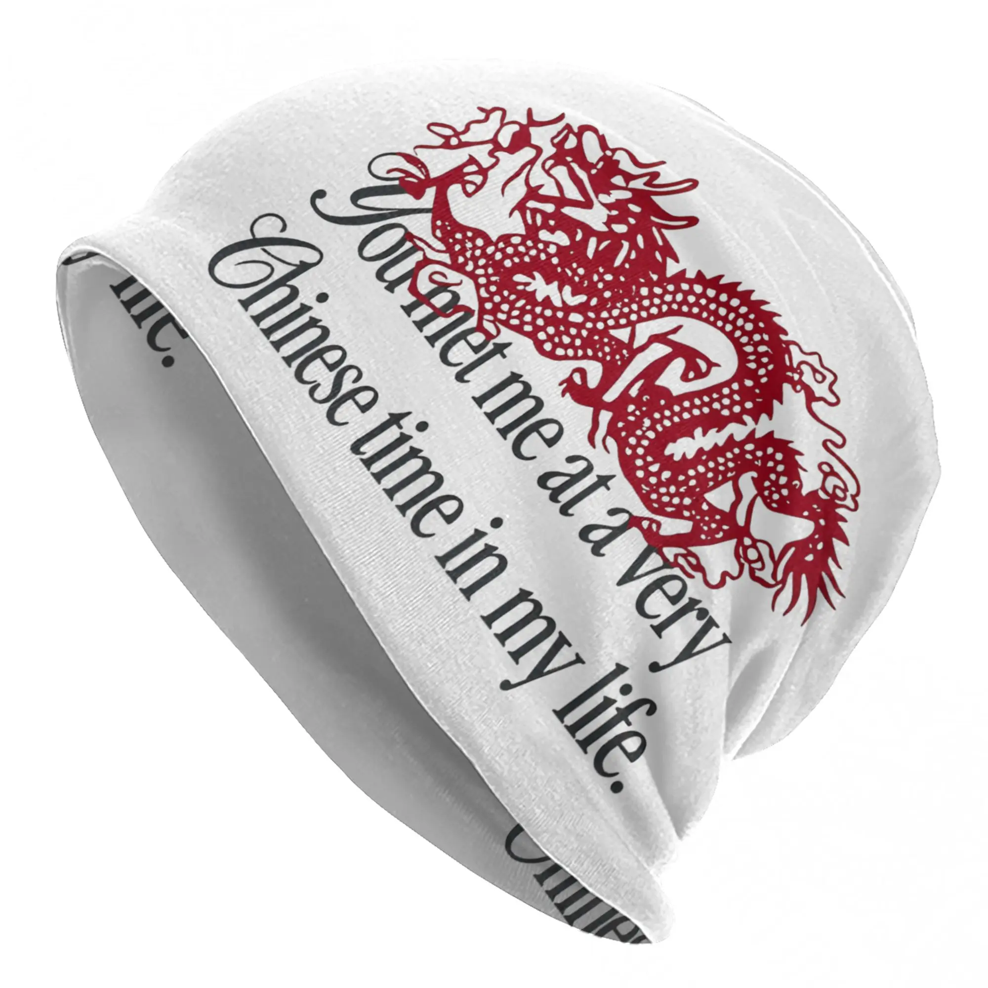 Red Dragon You Met Me At A Very Chinese Time In My Life Cap  Vintage  Skullies Beanies Hats Spring Warm Dual-use Bonnet Hat