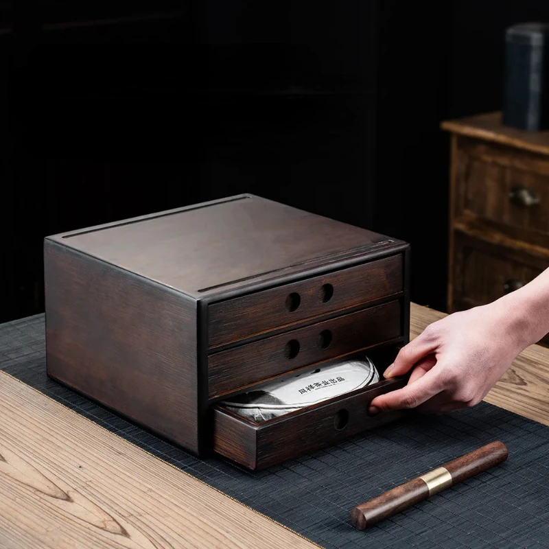 Bamboo Pu'er Tea Storage Boxes  MultiLayer Separator Cut Tea Tray with Kung Fu Tea Set Ceremony Accessories Food Storage Drawer