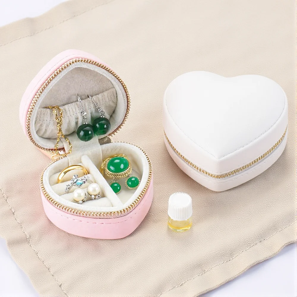 

Mini Heart-Shaped Jewelry Box PU Leather Rings Earrings Necklaces Storage Box Jewelry Display Case Portable Travel Organizer