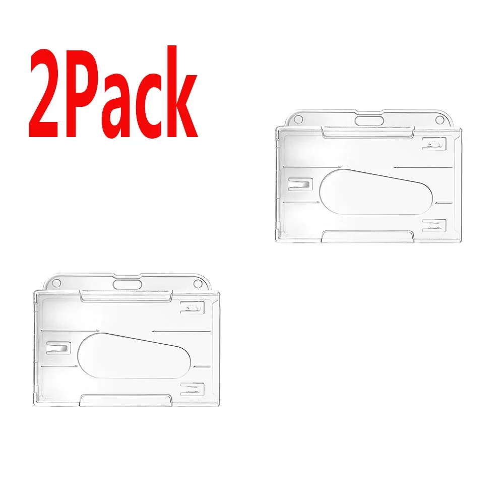 2 Pack Horizontal Transparent 2-3 ID Card Holder Hard Plastic Credit Card Holder Rigid ID Badge Protector Office School Supplier