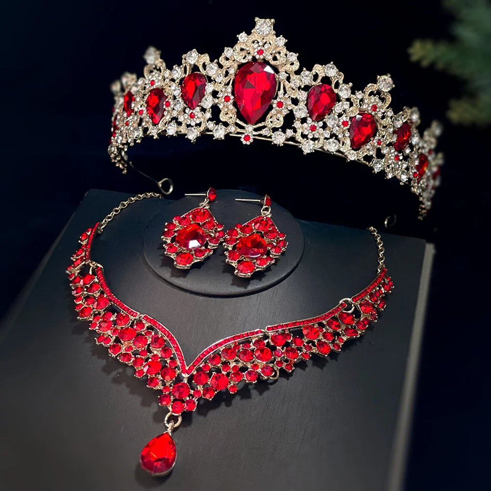 

1Set Rhinestone Crown Necklace Earring Set Women Girls Jewelry for Wedding Birthday Banquet Photo Shoots Glamorous Tiaras Drop