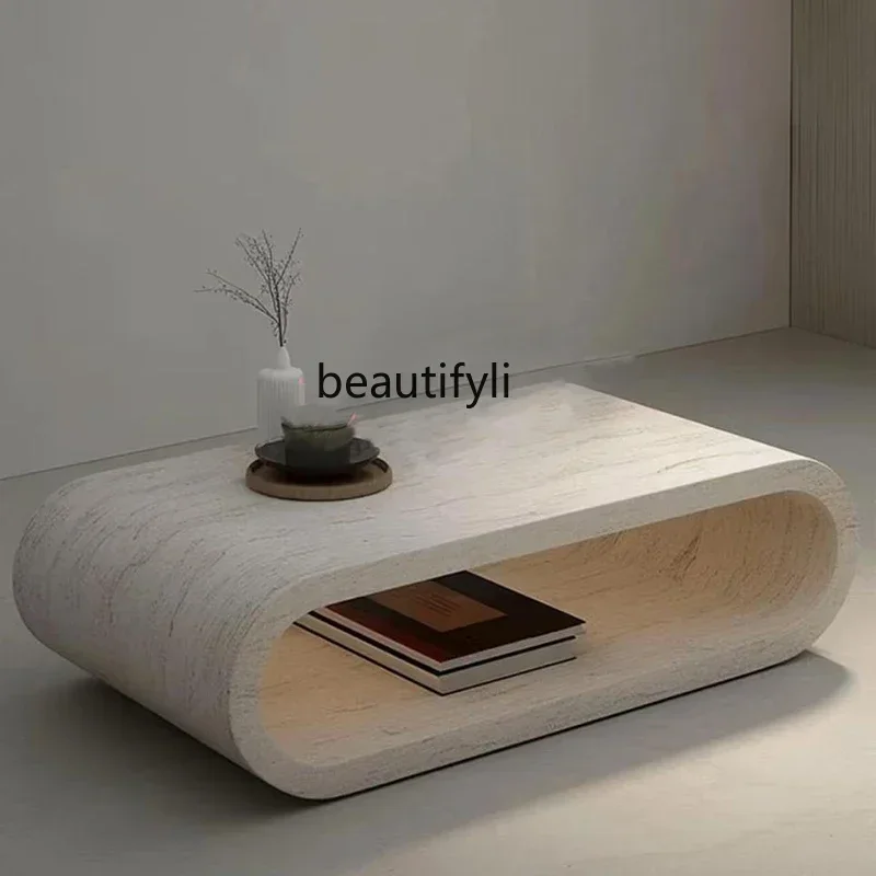 

xzTravertine U-shaped living room coffee table combination luminous jade walnut light luxury Nordic villa coffee table