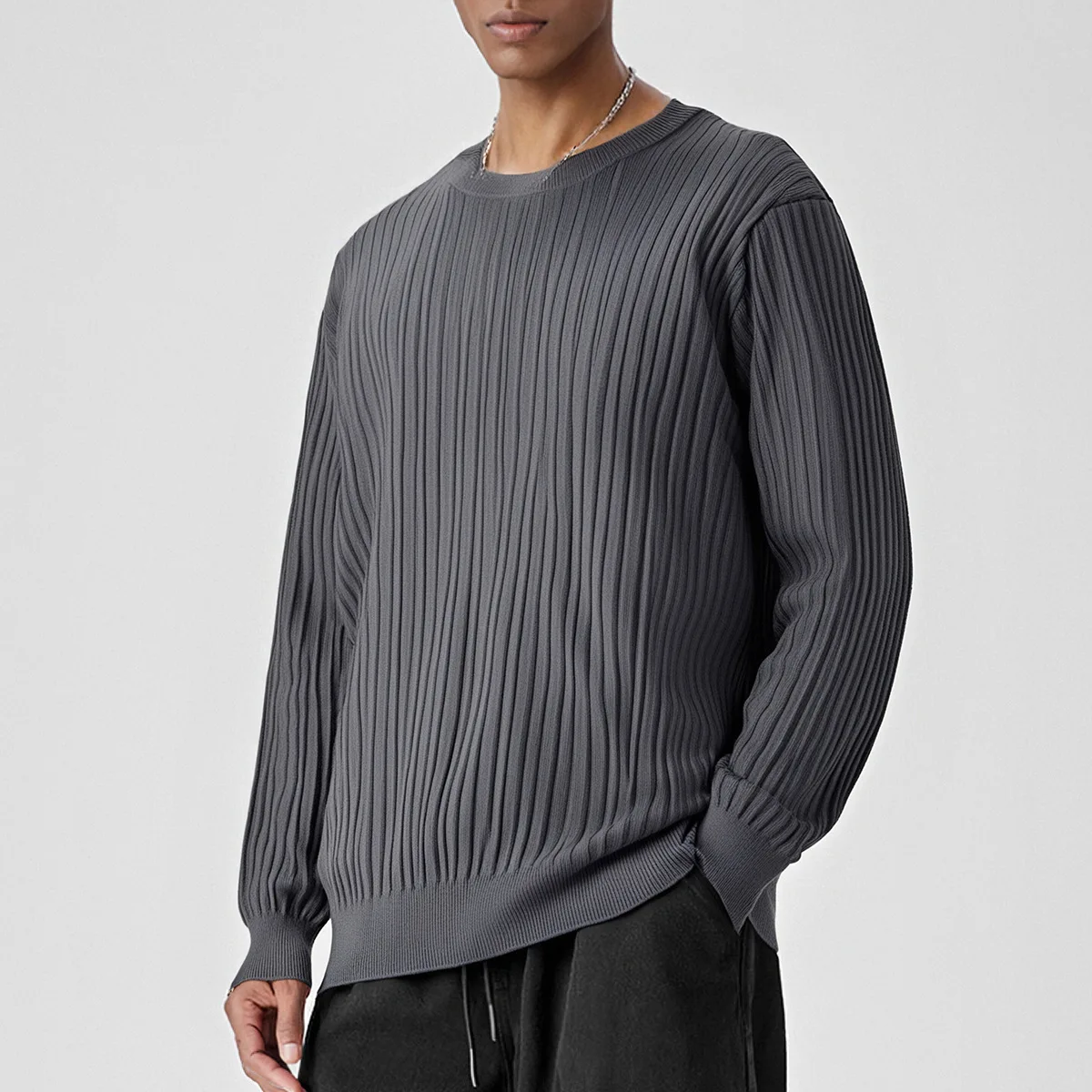 Мужской повседневный свободный универсальный новый теплый вязаный пуловер с круглым вырезом и длинными рукавами, не скатывается, свитер