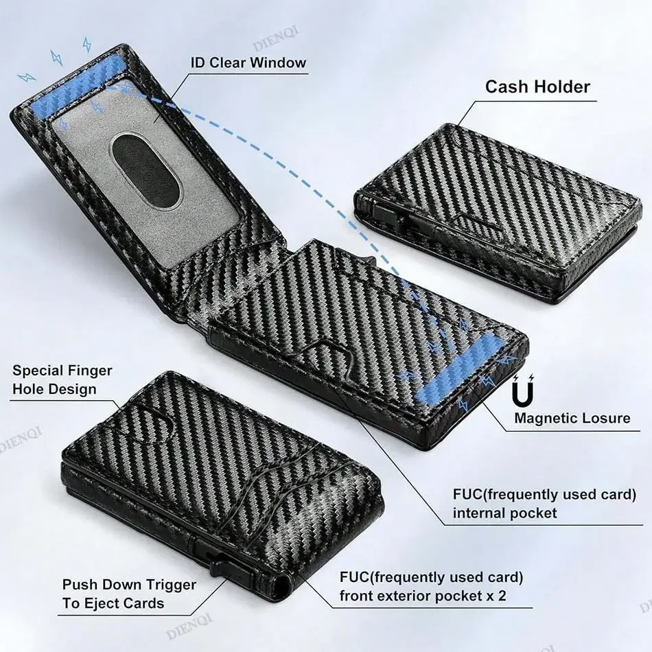 RFID Blocking Men Slim Smart Wallets Magnet Carbon Fiber Credit Card Holder with Front Pocket Minimalist Wallet Cardholder Case