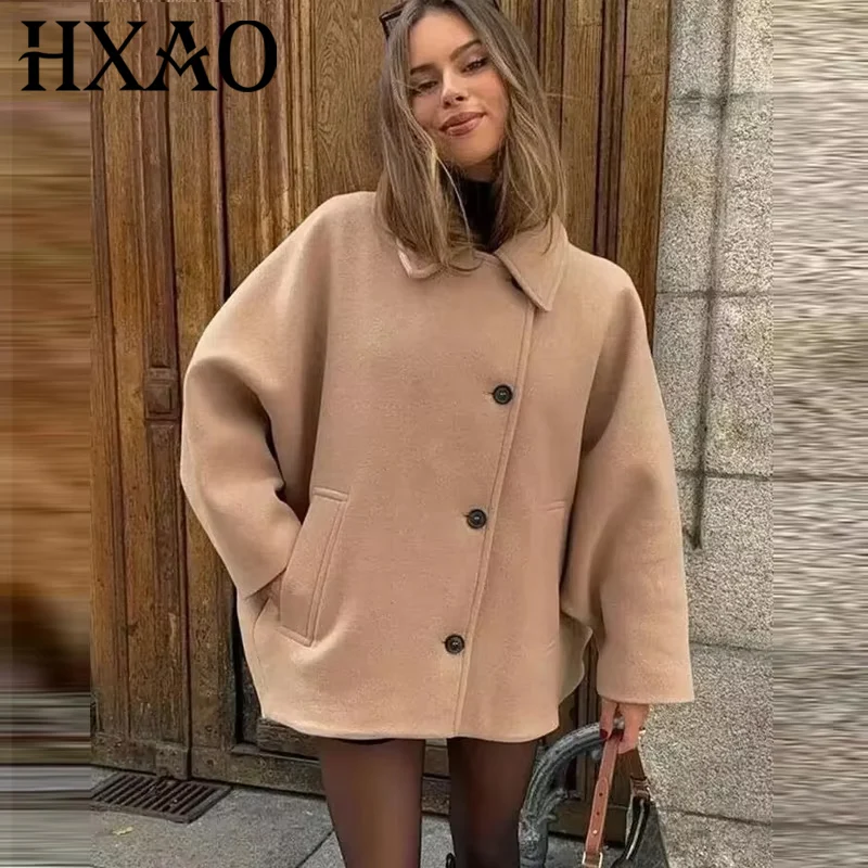 

HXAO женские зимние пальто из искусственной шерсти, пальто и купюры, длинное пальто большого размера, женские осенние однотонные пальто с длинными рукавами, повседневные теплые парки