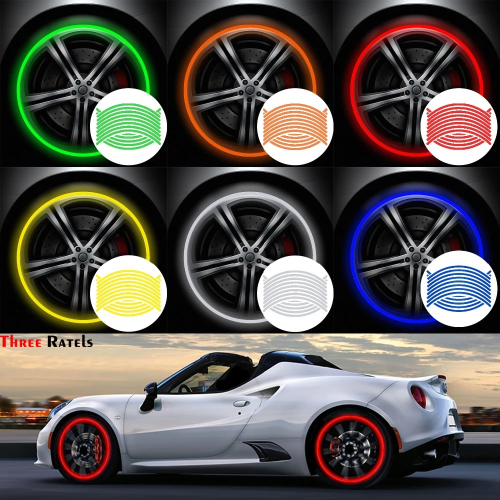 

Three Ratels FTZ-1246#16Pcs Strip Reflective Motocross Bike Motorcycle Wheel Sticker Decal 14"17"18" Reflective Rim Tape Styling