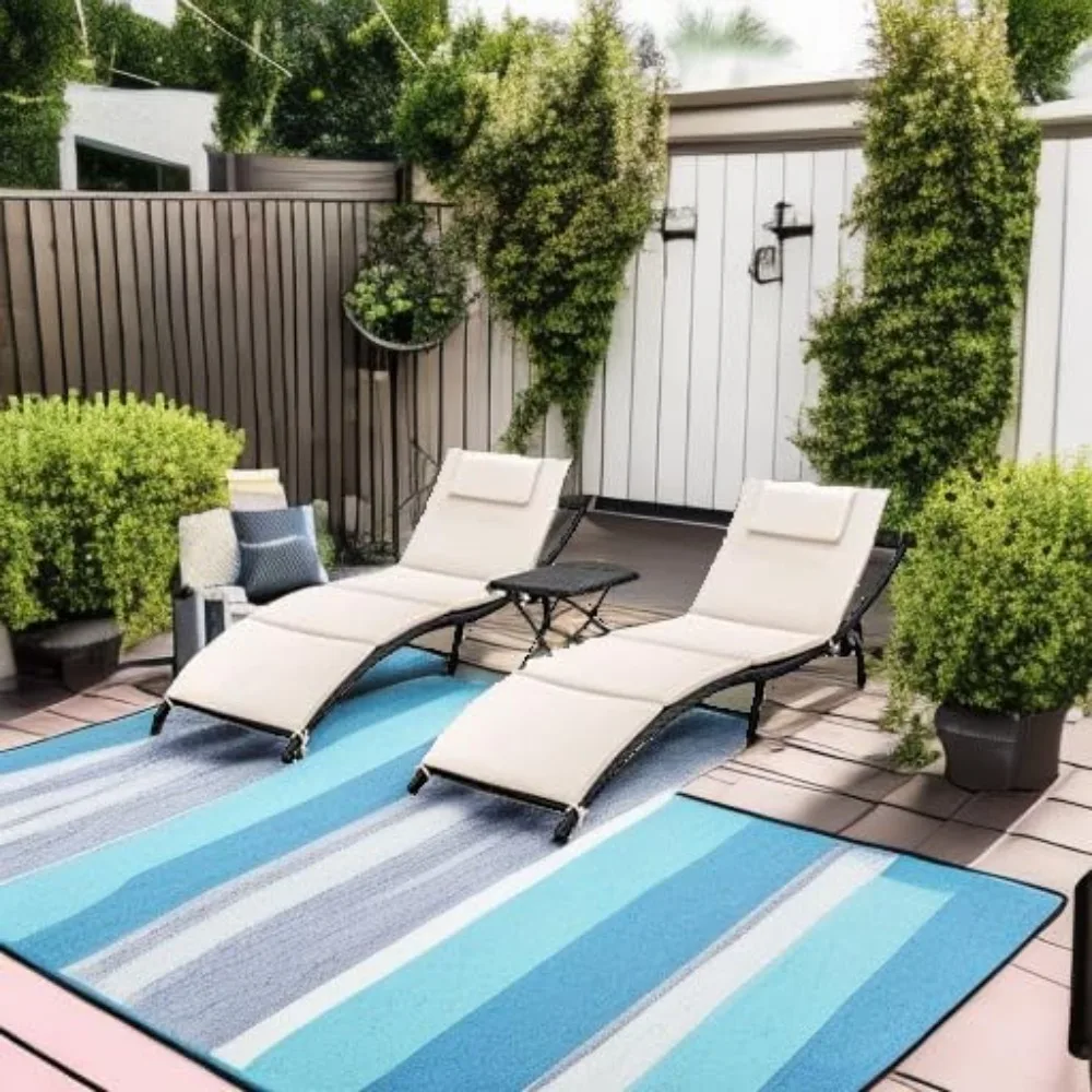 

3 Pieces Outdoor Adjustable Lounge Chair set with Table Folding Chaise Lounger for Poolside, Deck, Lawn, Sun Lounger