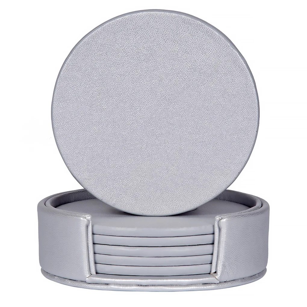 

Heat-insulated Cup Mat Faux Leather Non-slip Tea Coaster Round Coffee Pad Drink Placemat, Round Black