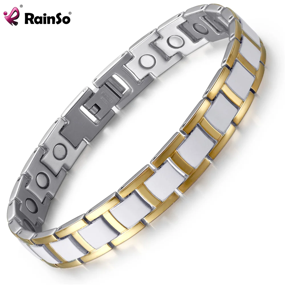 Rainso Bracelets For Women Fashion Stainless Steel Bracelet Bio Energy Magnetic Bracelets Homme Link Chain 21.5cm Jewelry