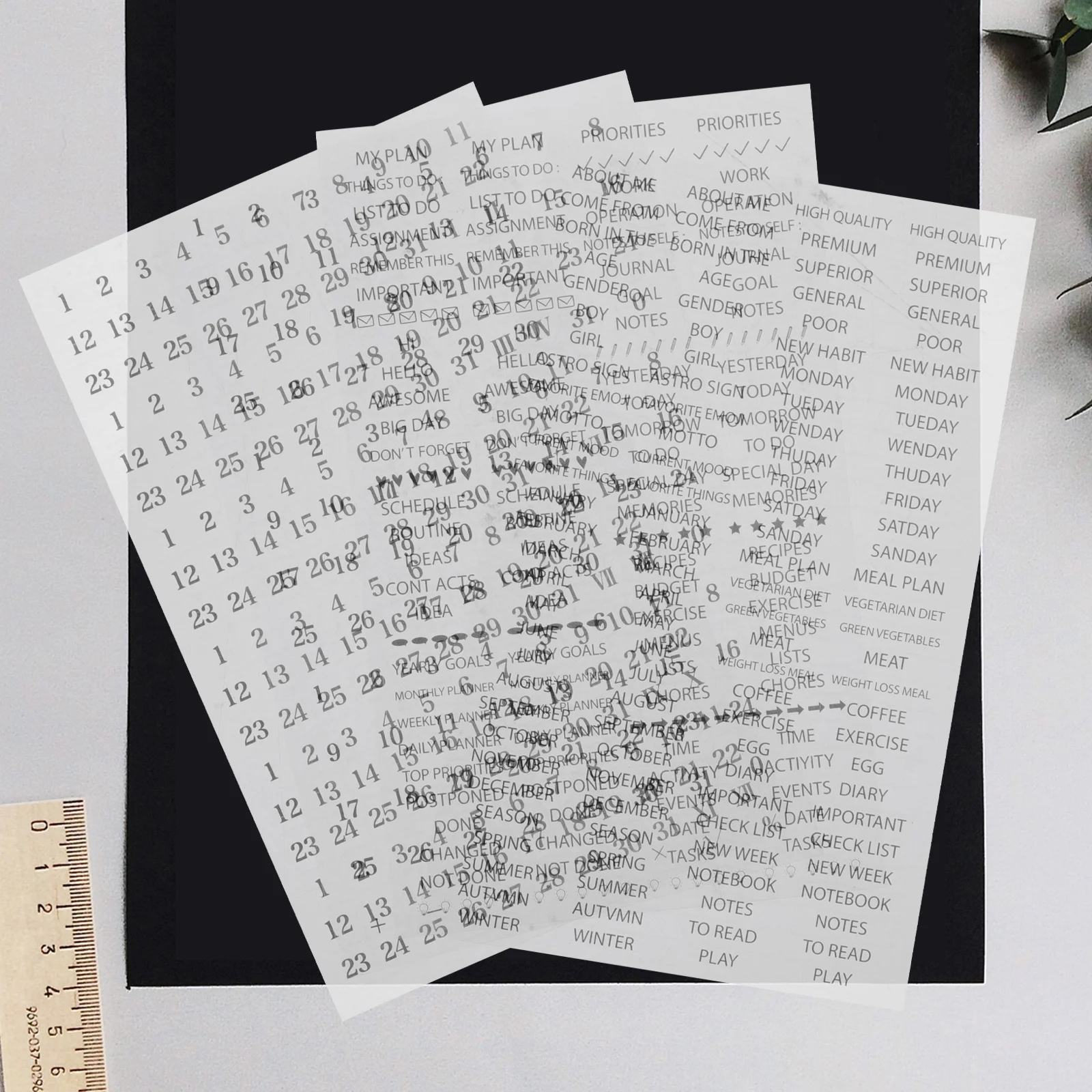4 hojas de pegatinas para planificador diario, Material de PVC, calidad duradera para diario, álbum de recortes, accesorios DIY, pegatinas para planificador
