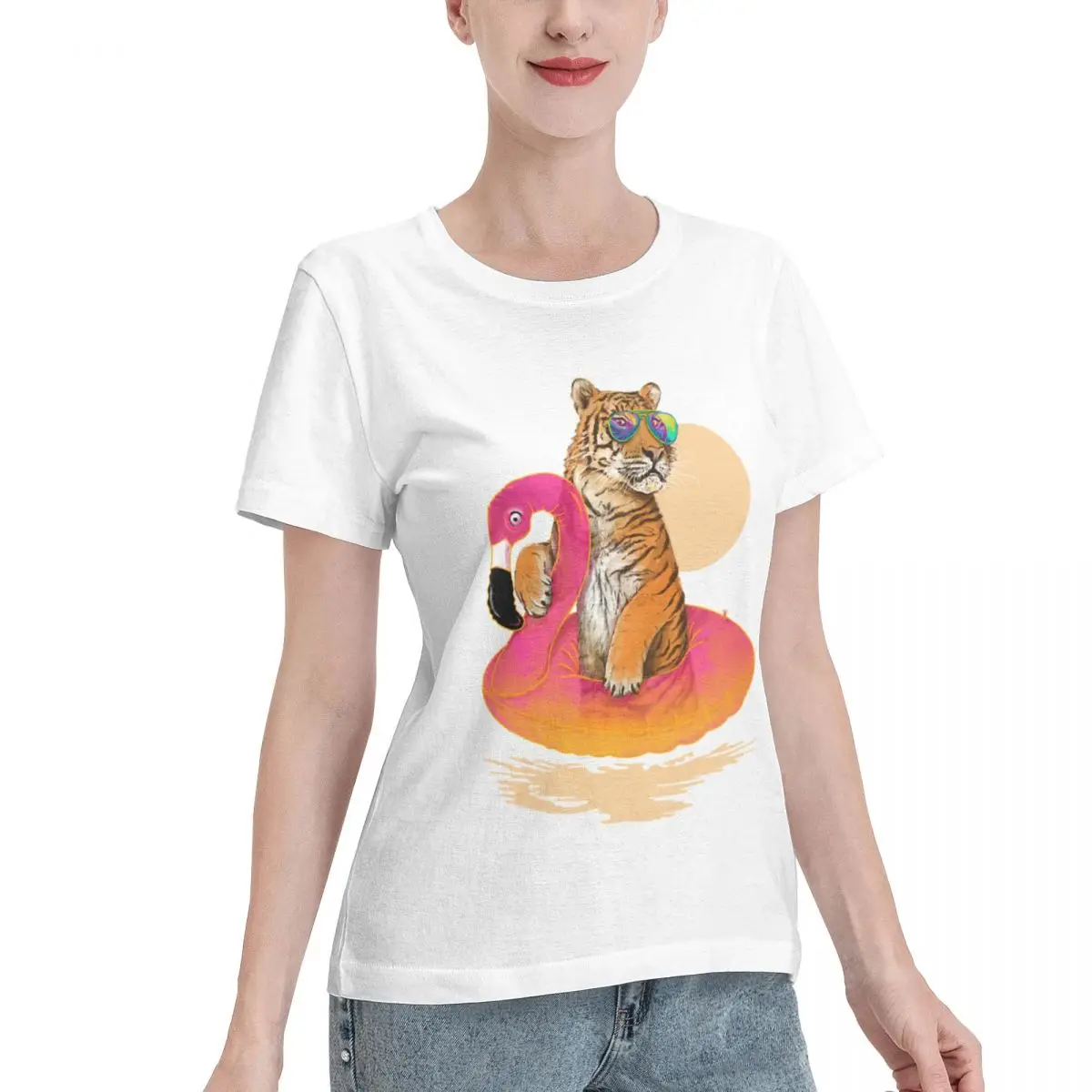 Autumn Inner Chillin Flamingo Tiger Women's T-shirt Soft Girl Casual Wear Tshirt