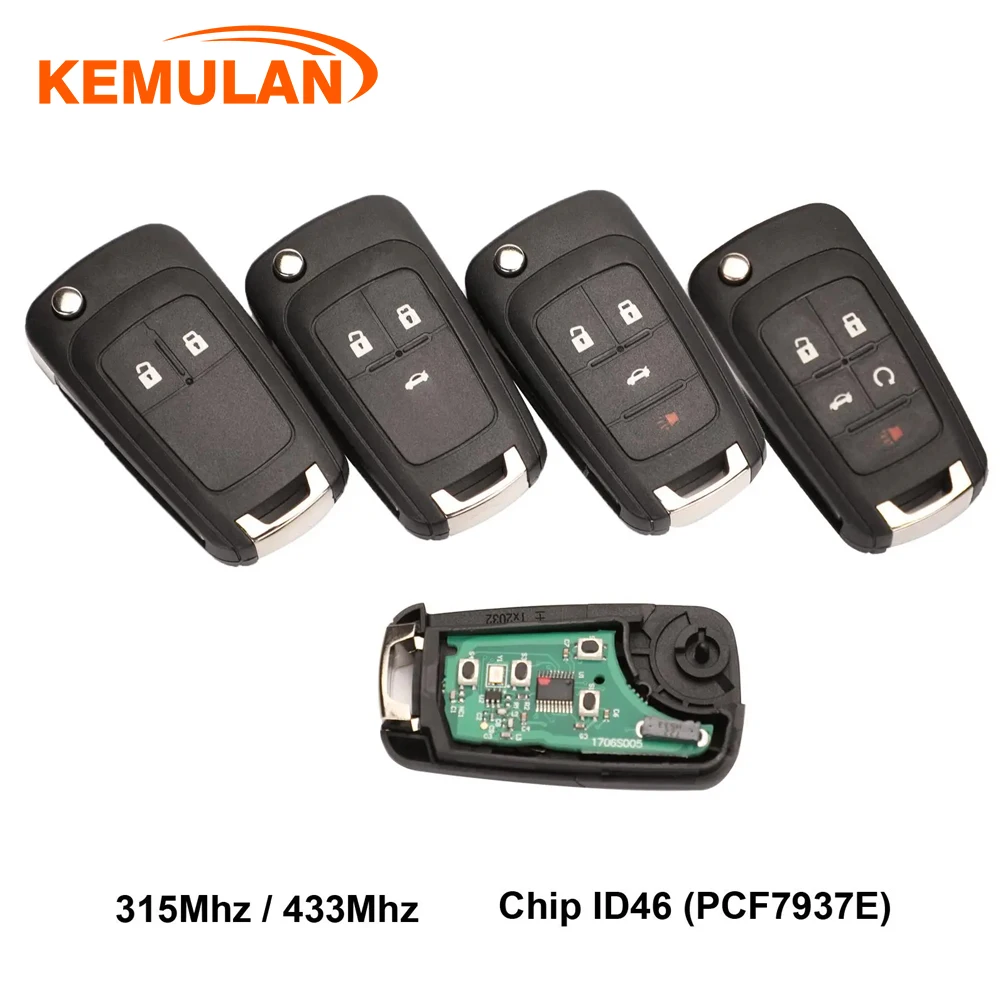 

KEMULAN 2/3/4/5 Buttons Car Remote Key DIY for OPEL/VAUXHALL Astra J Corsa E Insignia Zafira C 2009-2016 315 / 433MHz PCF7937E