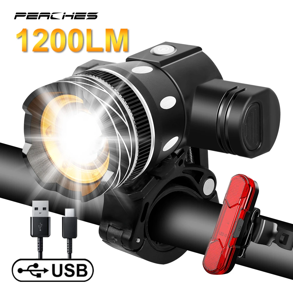 LED Bicycle Front Light 2400mAh USB Rechargeable MTB Bike Headlight Taillight Lamp Aluminum Alloy Cycling Flashlight Lantern