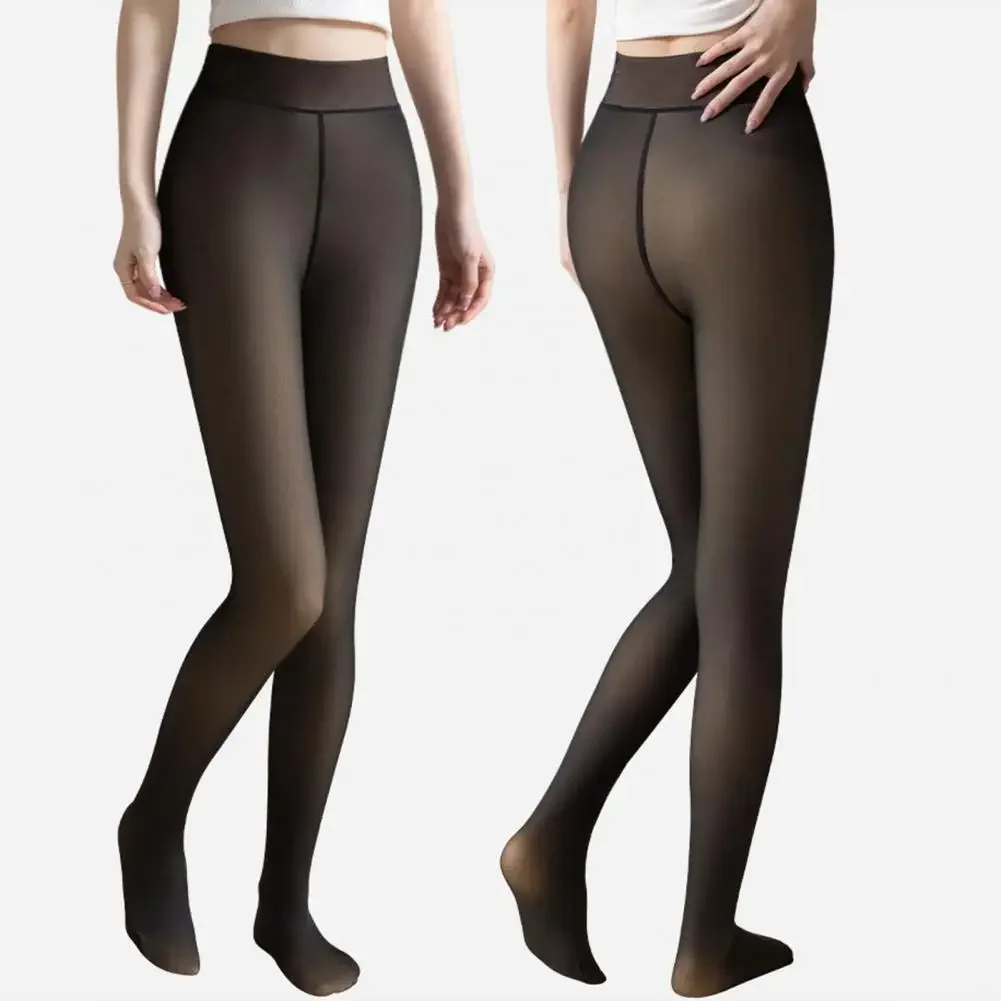 Collants doublés polaire pour femmes, pour robes, rendez-vous, travail, fête, hiver, Leggings chauds, faux collants thermiques épais translucides