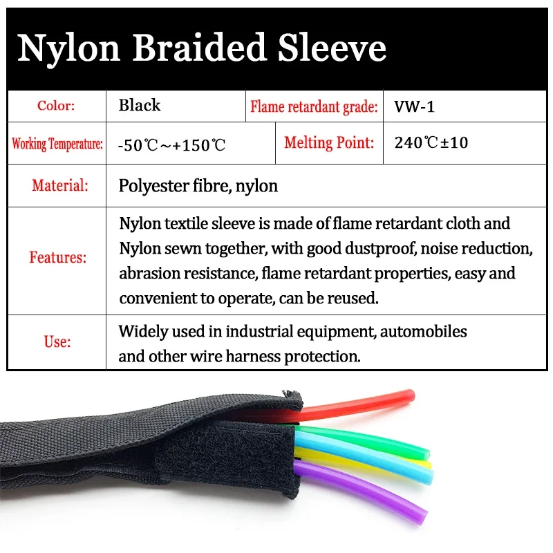 1/5M Braided Cable Sleeve With Tape Reusable Nylon Expandable Cover Insulation Nylon Sheath Wire Wrap Protection