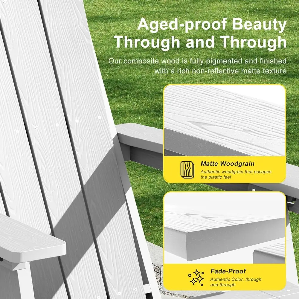 3-Position Adjustable Folding Adirondack Chair Set with Retractable Ottoman, Weather-Resistant Patio Furniture for 2, Including image 5