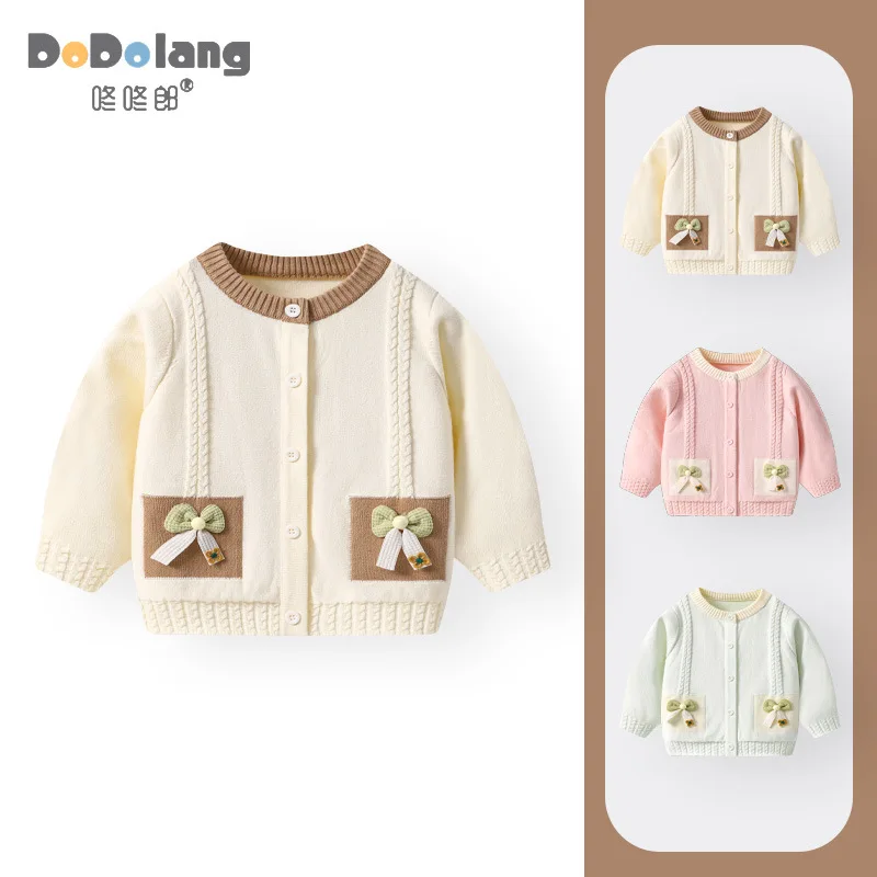 

Осенние и зимние детские свитера, детские повседневные вязаные куртки с бантом, однотонные женские кардиганы с длинными рукавами, топы
