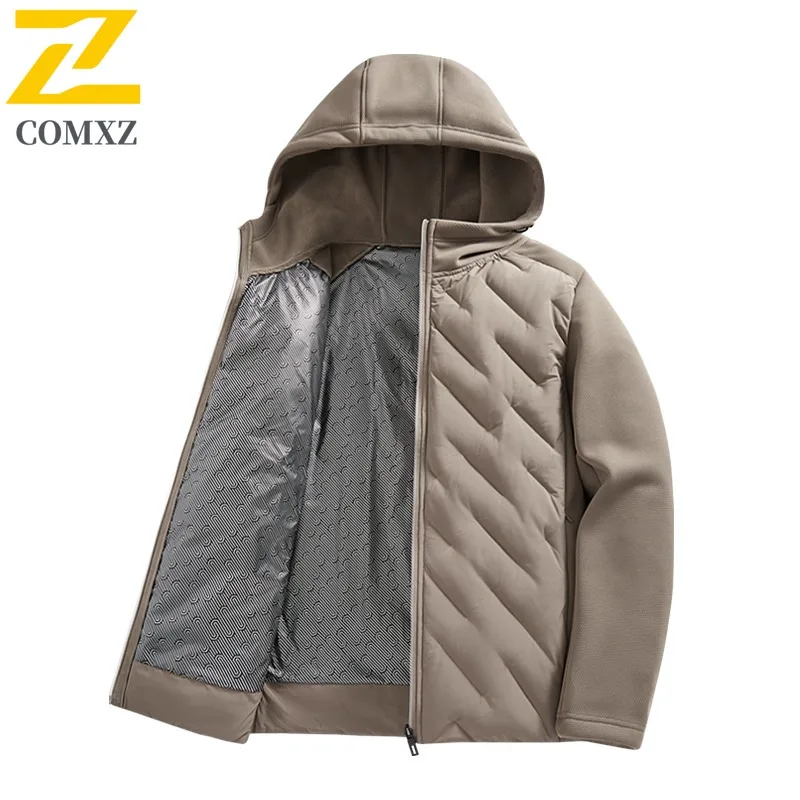 COMXZ Herren-Thermojacke, winddicht, wasserdicht, schmale Passform, Stehkragen, Wintermantel, gesteppt, Puffer-Stil, lässige Oberbekleidung, 2025,